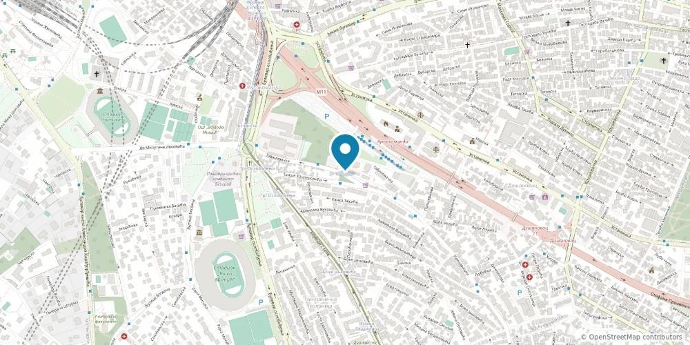 Mapa Autokomande sa označenom lokacijom Lokomoto Centra u Tabanovačkoj 27b, između Ustaničke ulice i stadiona Rajko Mitić